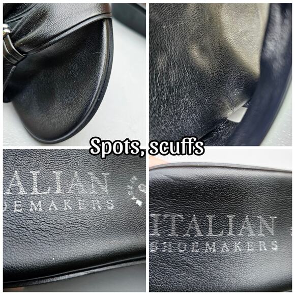 Black Mini Wedge Sandals Italian Shoemakers Bade Size 10 Strappy Slides Silver - Picture 9 of 12